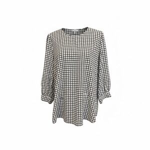 Adrianna Papell Black White Grid Pattern 3/4 Sleeve Tunic Top Women's Large